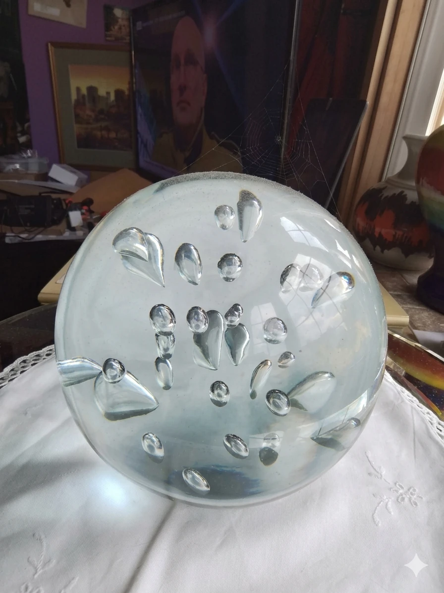 Jumbo 7" Vintage Controlled Bubble Art Glass Orb Sculpture
