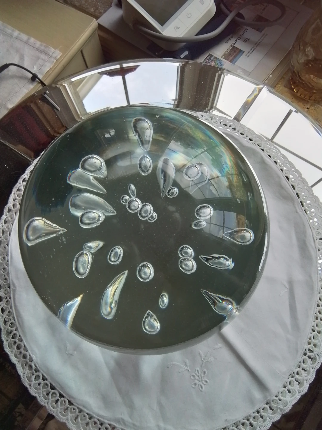 Jumbo 7" Vintage Controlled Bubble Art Glass Orb Sculpture - photo 2