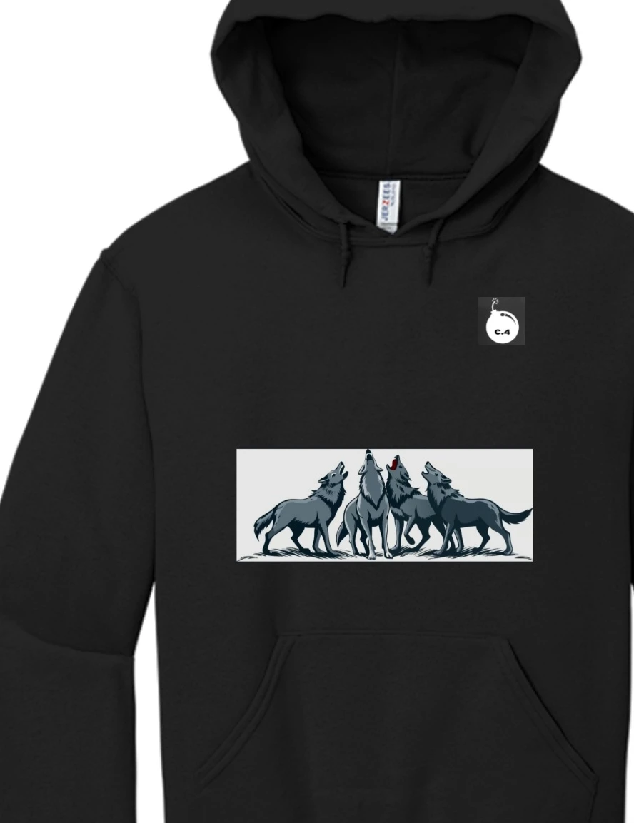 Jerzees Black Hoodie with Wolf Pack Graphic