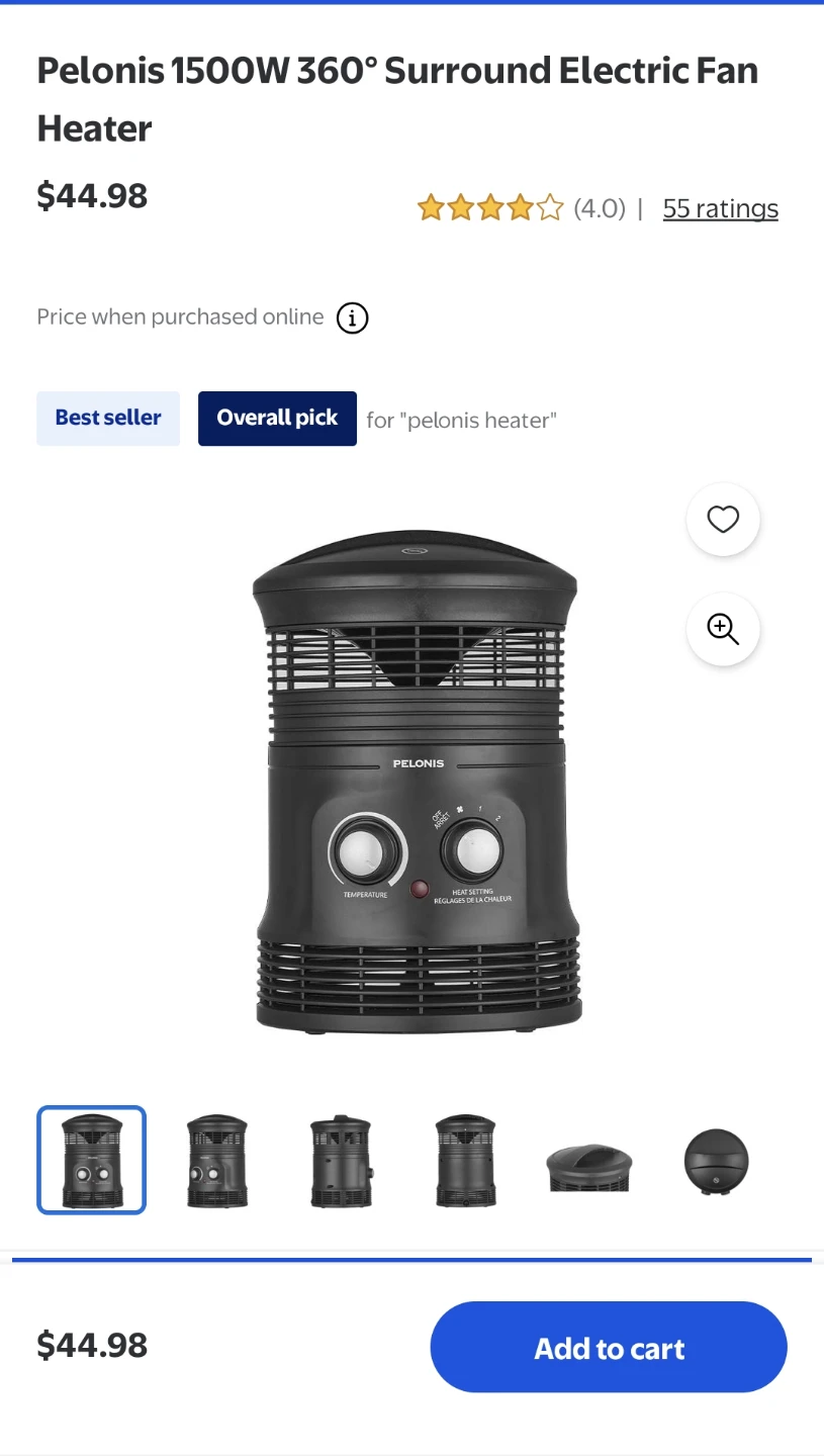 Pelonis 360 Degree Surround Electric Fan Heater 1500W - photo 3