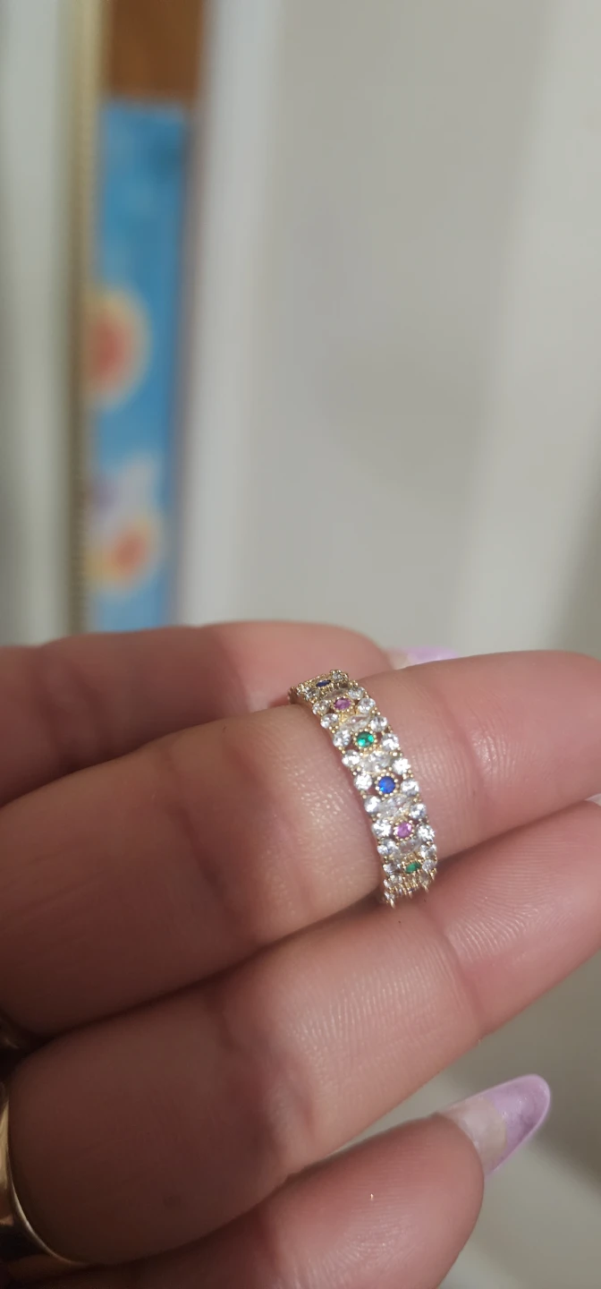 Gold platted Adjustable Ring with Colorful Gems - photo 3