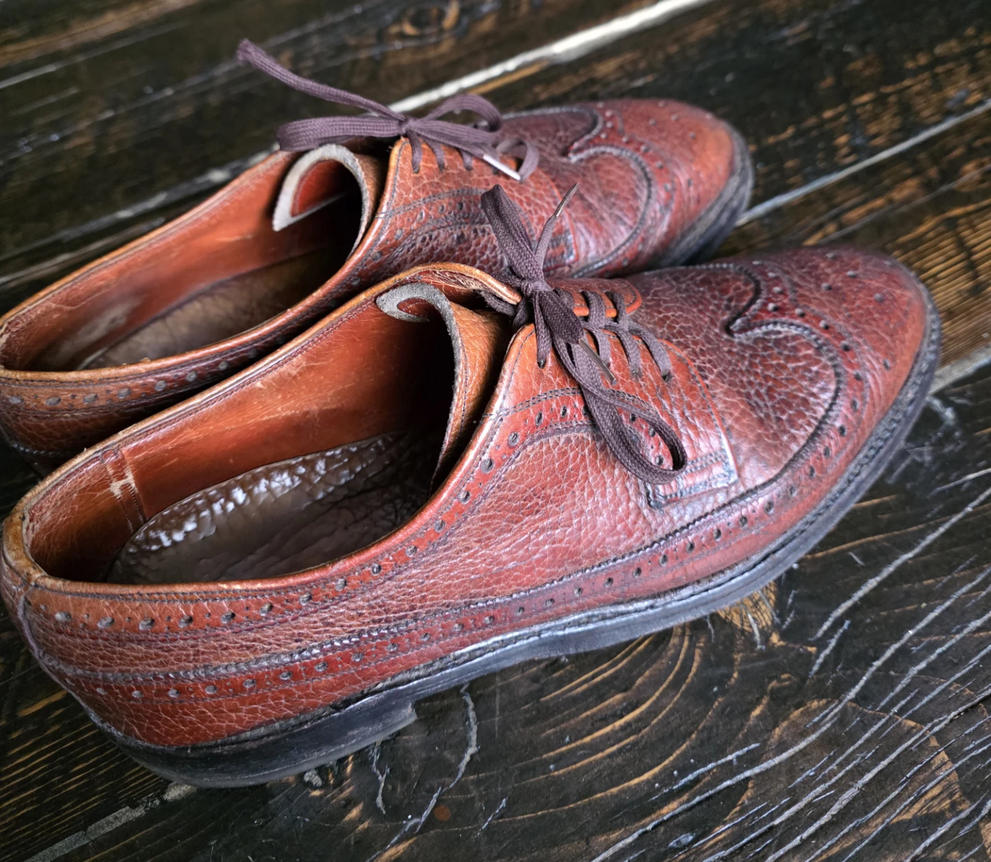 Mens 10  Gold Bond Hartt Vintage Brown Leather Oxfords - photo 2