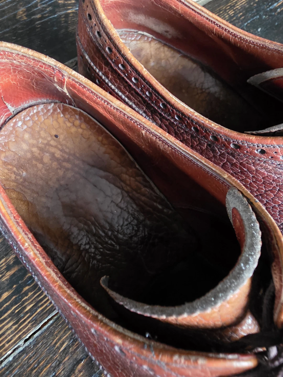 Mens 10  Gold Bond Hartt Vintage Brown Leather Oxfords - photo 3
