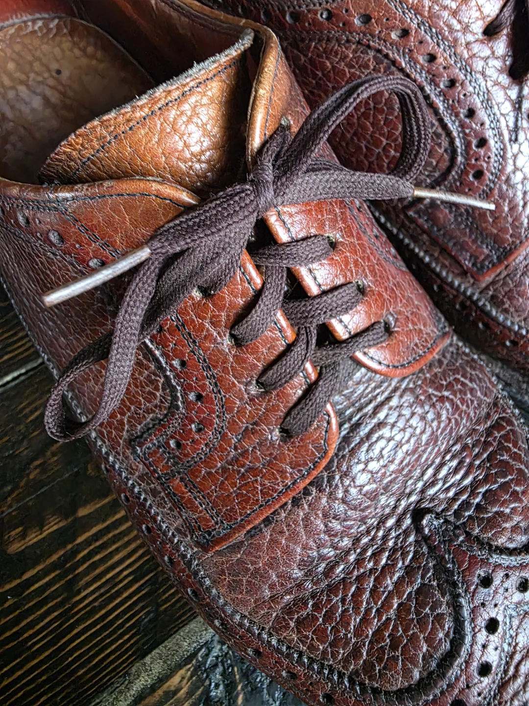 Mens 10  Gold Bond Hartt Vintage Brown Leather Oxfords - photo 4