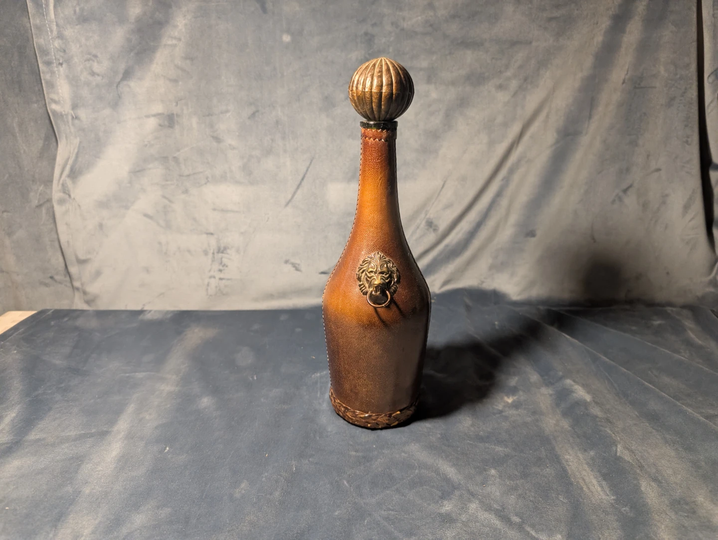 Leather Wrapped Decanter with Lion Head Accent