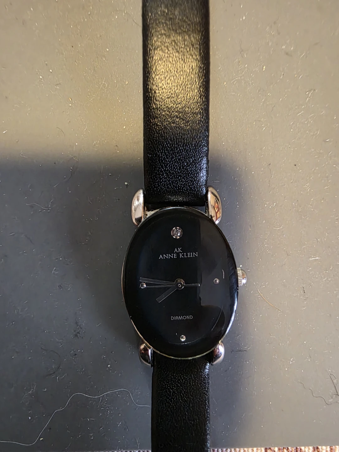Anne Klein Diamond Black Leather Strap Watch