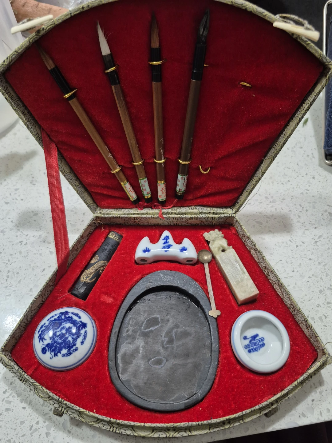 Chinese Calligraphy Brush Set with Ink Stone