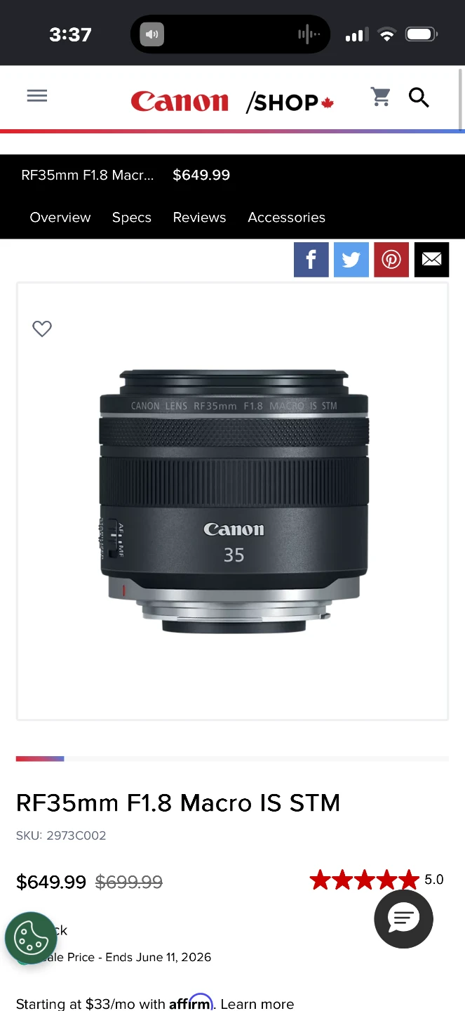 Canon RF35mm F1.8 Macro IS STM Lens