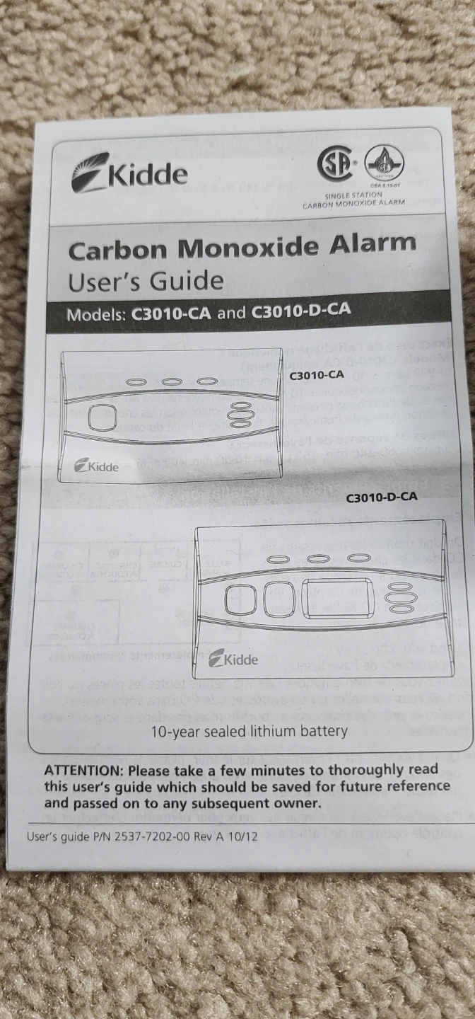 Kidde Carbon Monoxide Alarm C3010-CA - photo 3