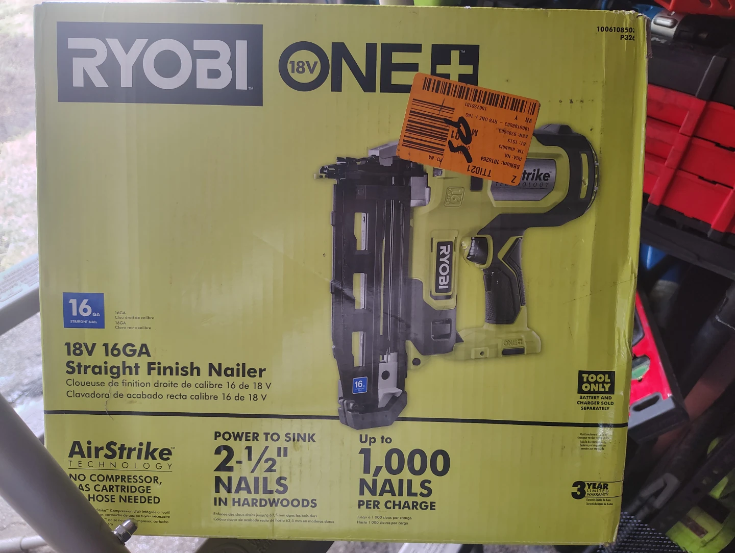 Ryobi 18V ONE+ 16-Gauge Straight Finish Nailer