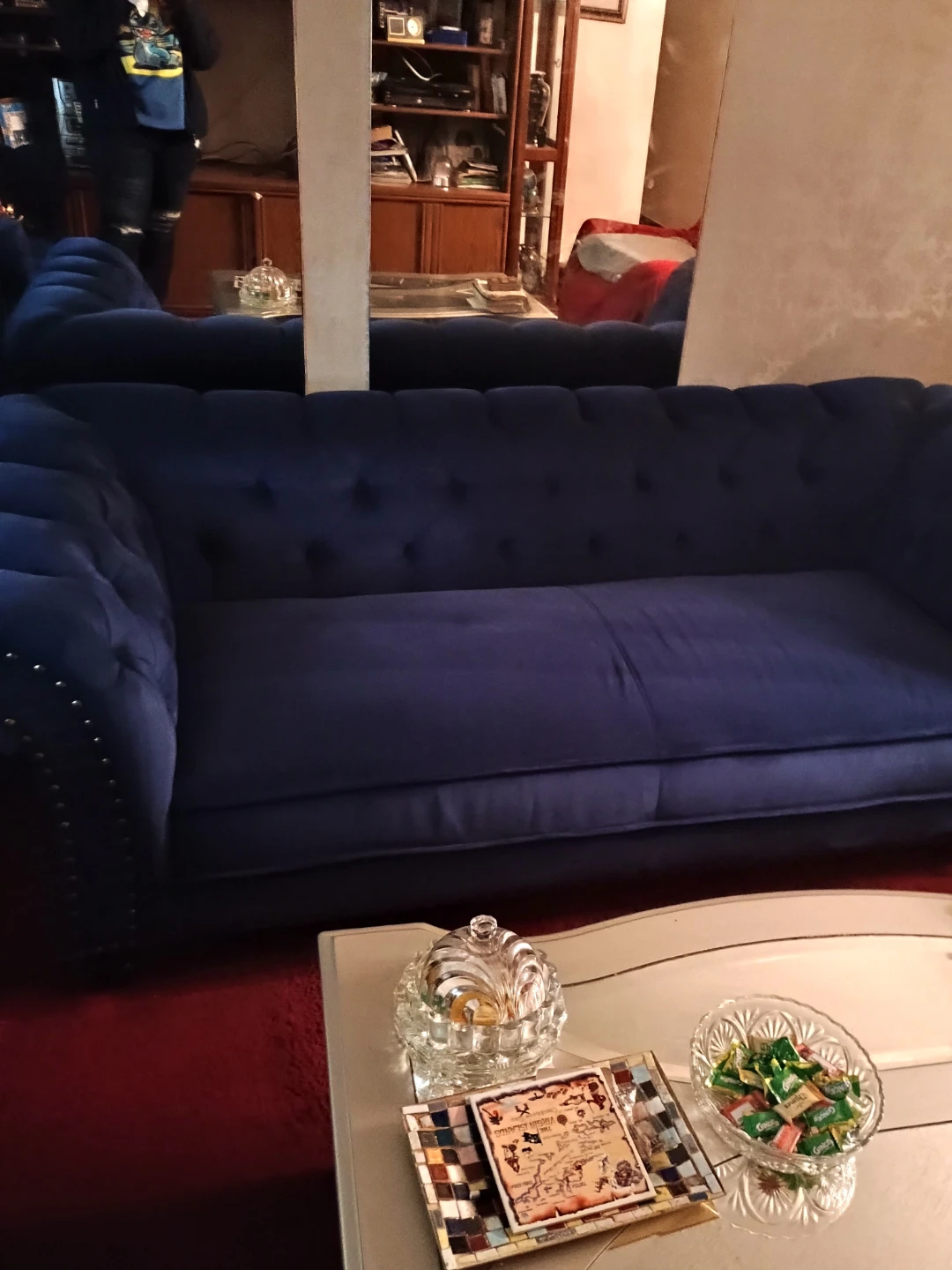 Navy Blue Velvet Chesterfield Sofa & loveseat - photo 2