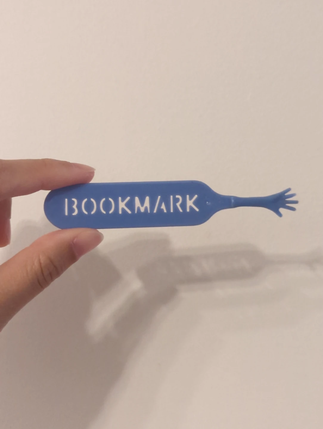 Blue "Bookmark" Bookmark with Hand Shape