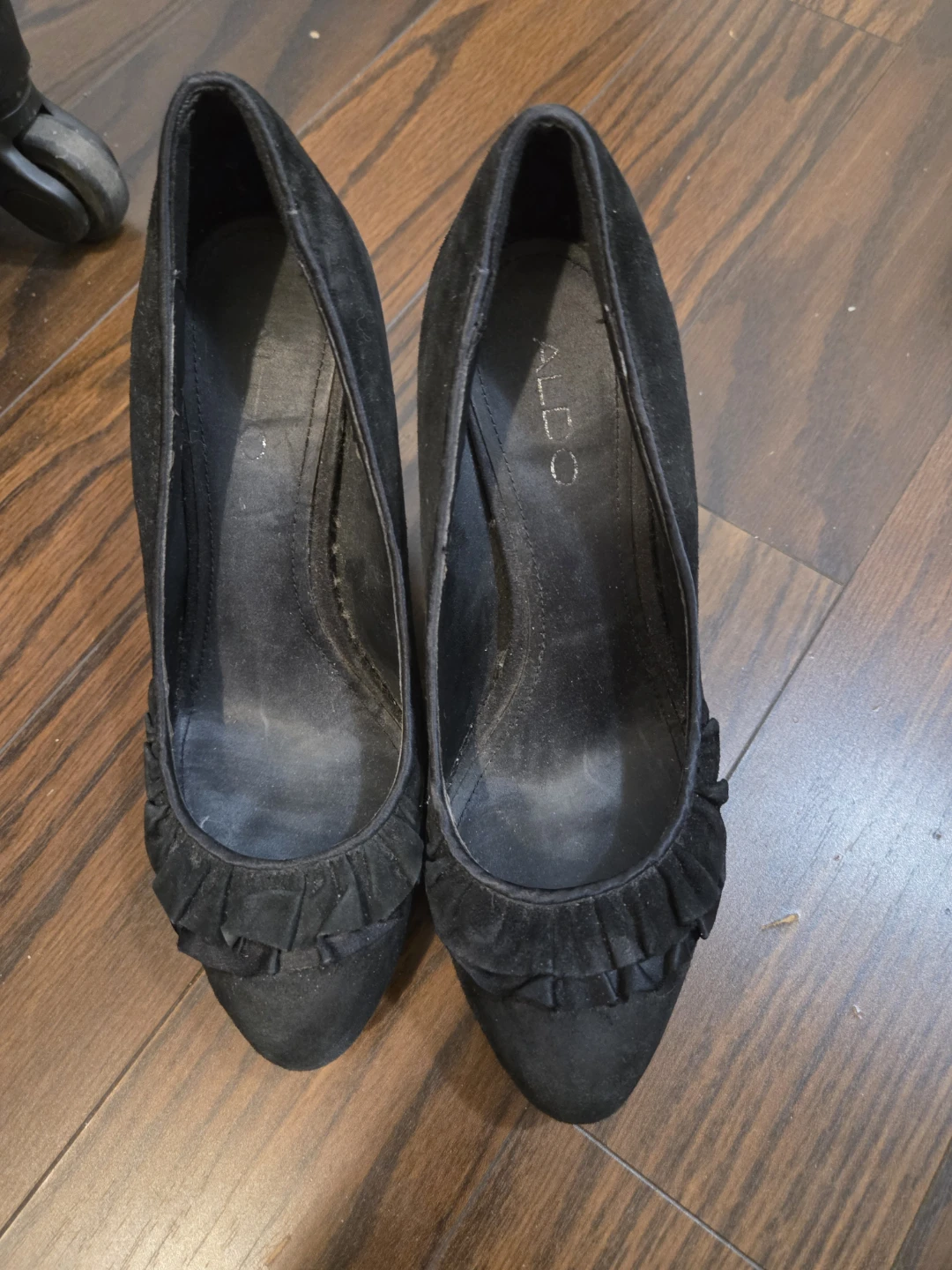 ALDO Black Suede Ruffle Heels - Size 36