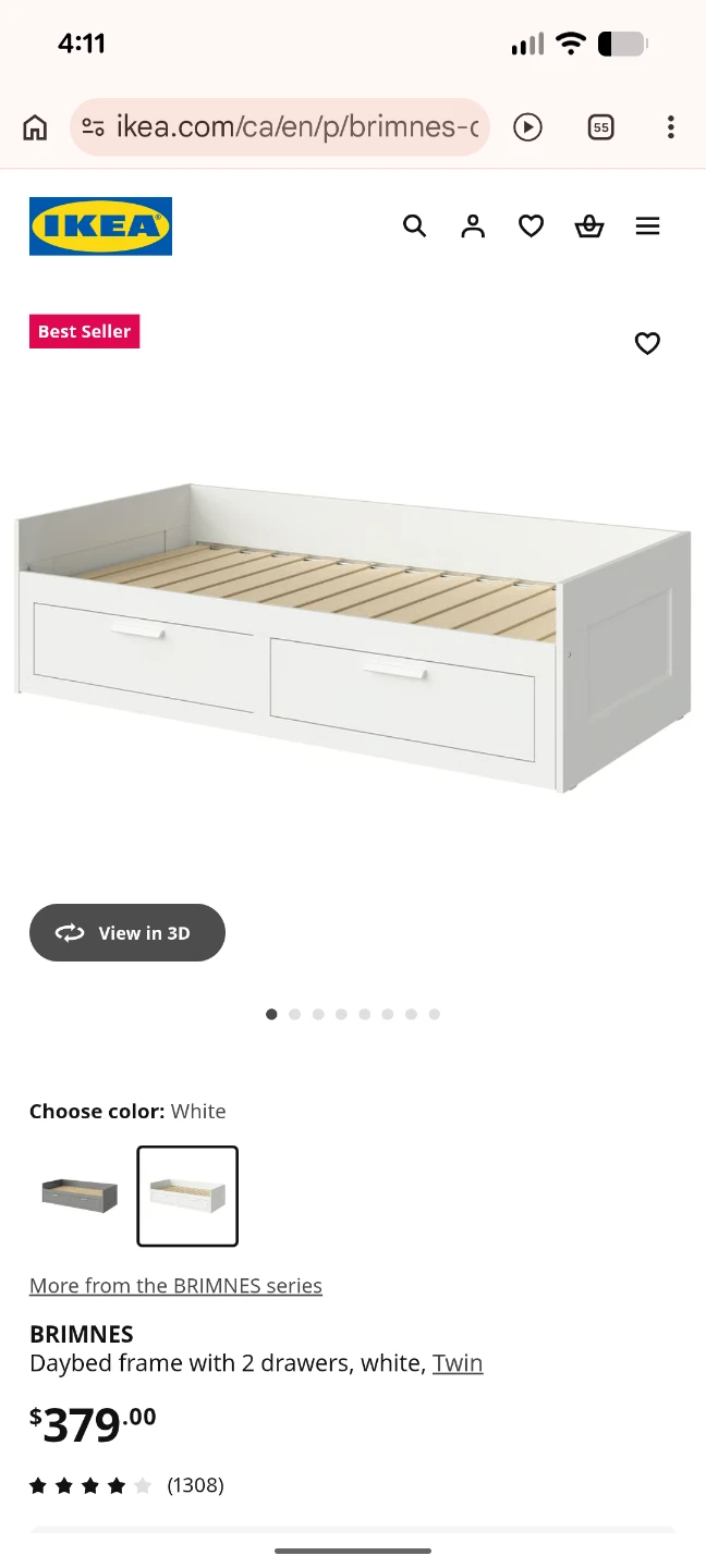 IKEA BRIMNES Daybed with 2 Drawers - White - Twin