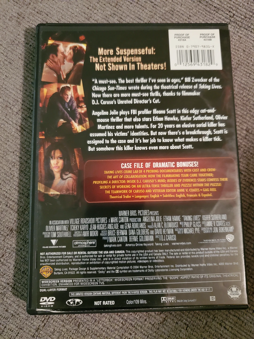 Taking Lives Unrated Director's Cut DVD ⚽ - photo 2