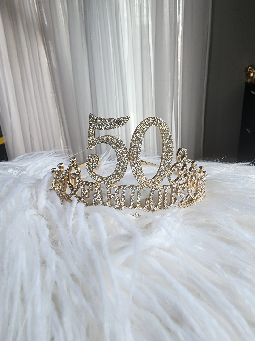 Gold "Happy 50th Birthday" Tiara with Rhinestones