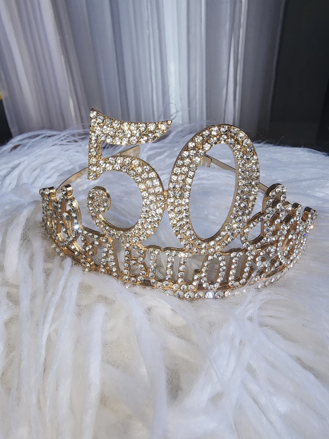 Gold "Happy 50th Birthday" Tiara with Rhinestones - photo 2