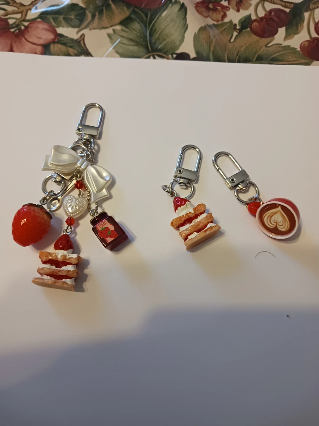 Strawberry themed Key chain Charms - Strawberry, Cake & Coffee