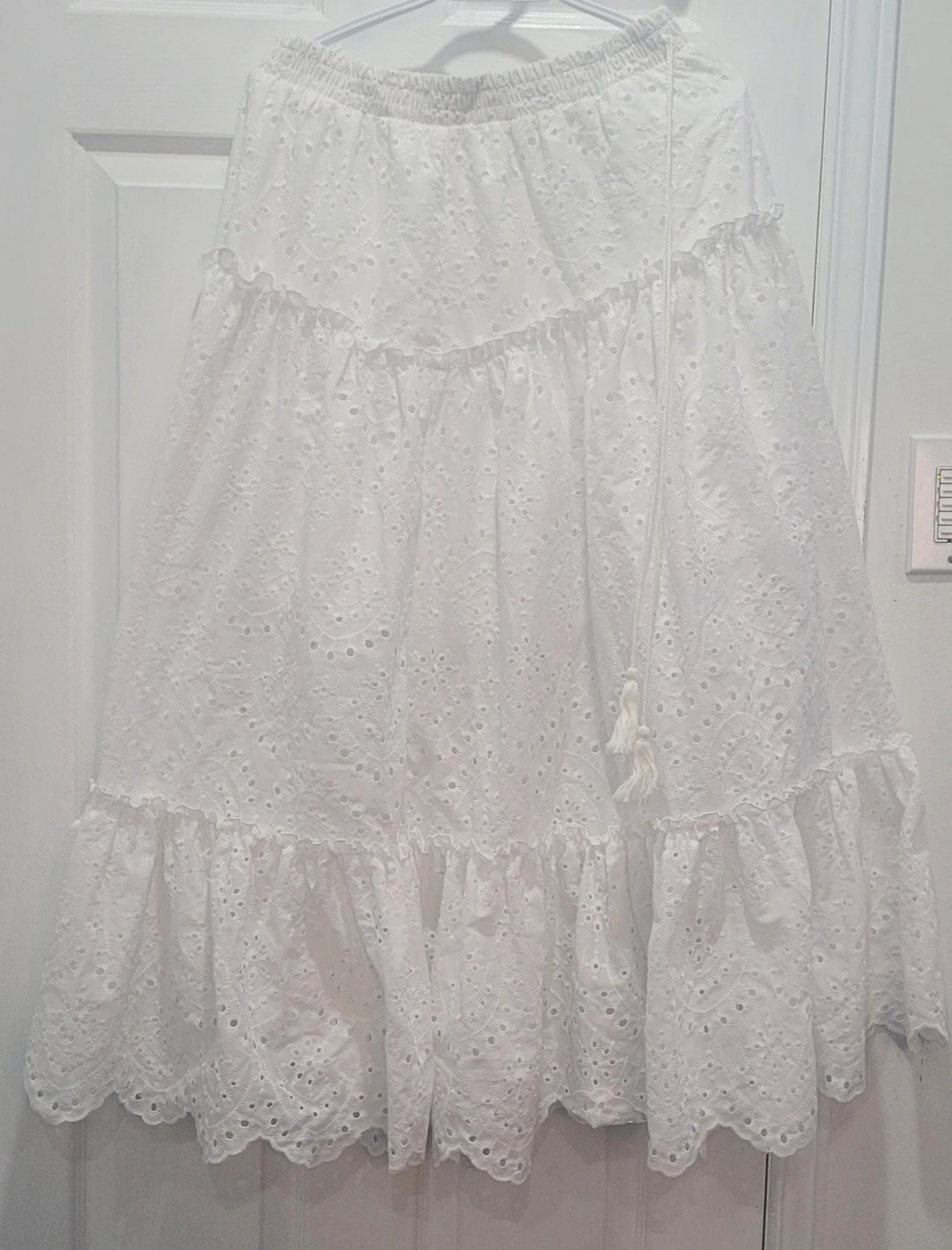White Eyelet Tiered Maxi Skirt