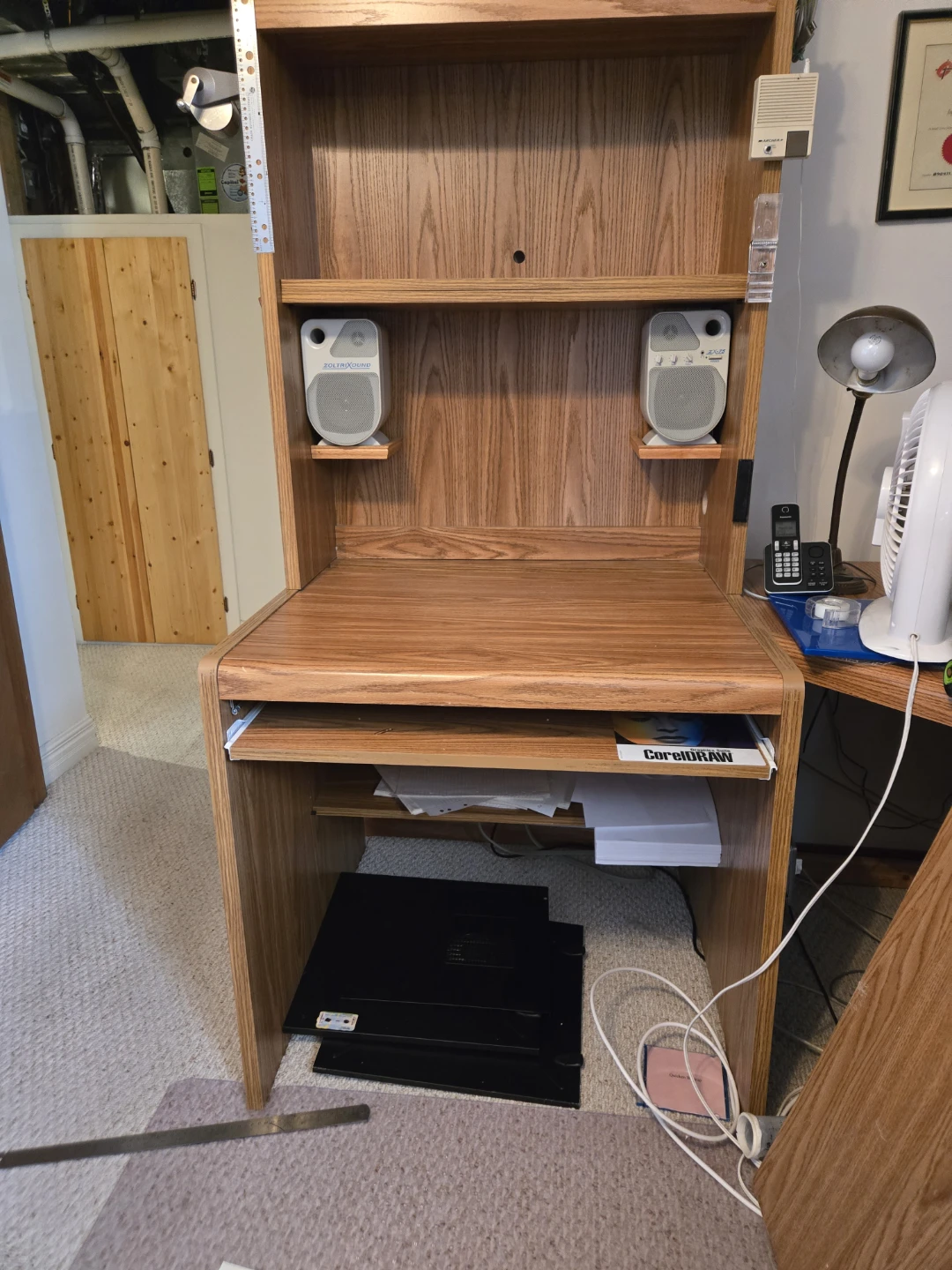 Desk with Hutch and Speakers