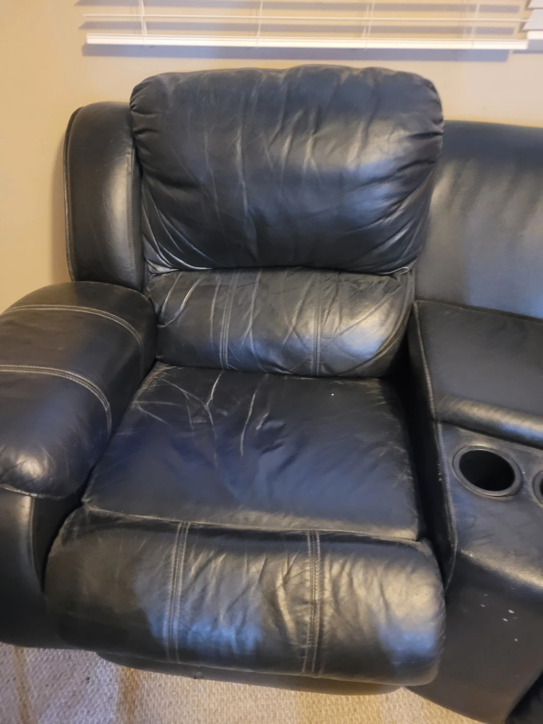 Black Leather Recliner Sofa with Cup Holders - photo 5