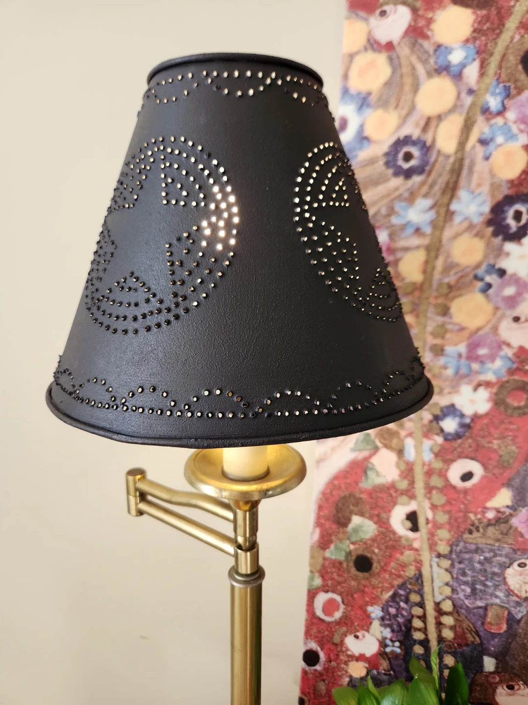 Swing arm brass like lamp & Black Punched Tin Lampshade - photo 5