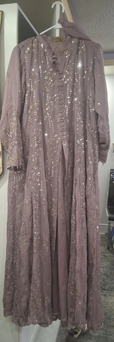 Rafia Sequined Pakistani long maxi