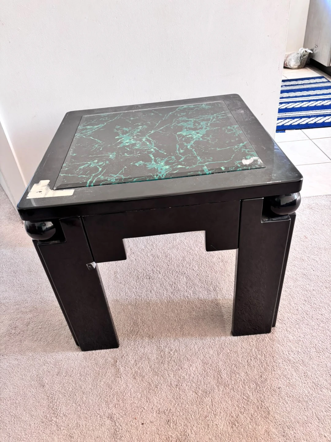 Black End Table with Faux Marble Top
