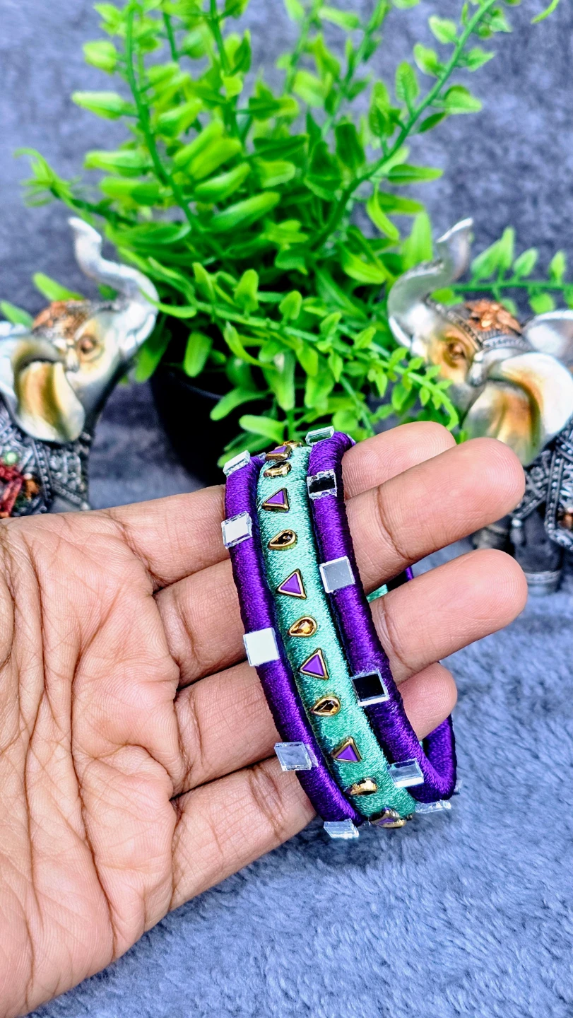 Embellished Silk Thread Bangles - Set of 3