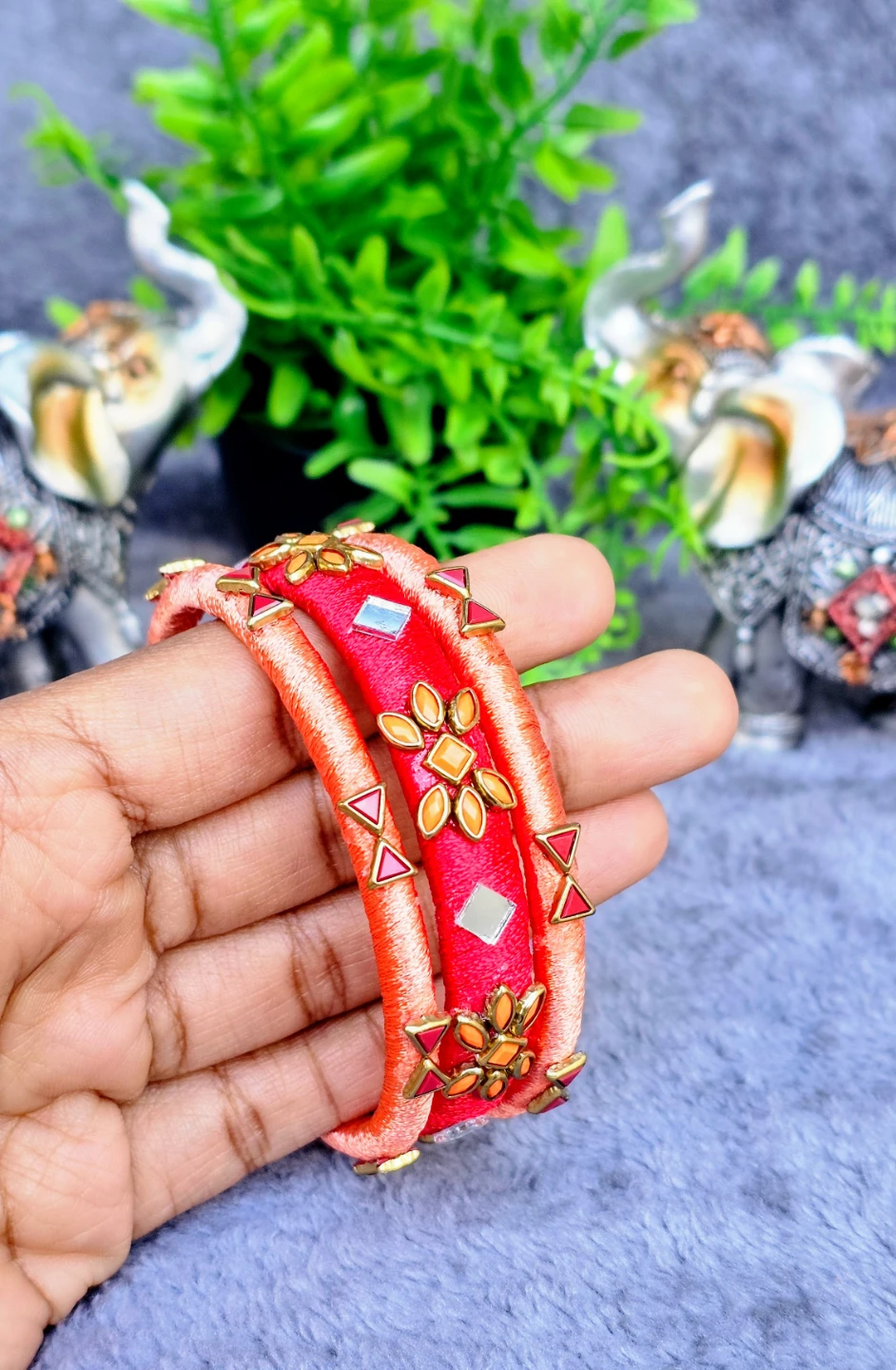 Embellished Silk Thread Bangles - Set of 3 - photo 4