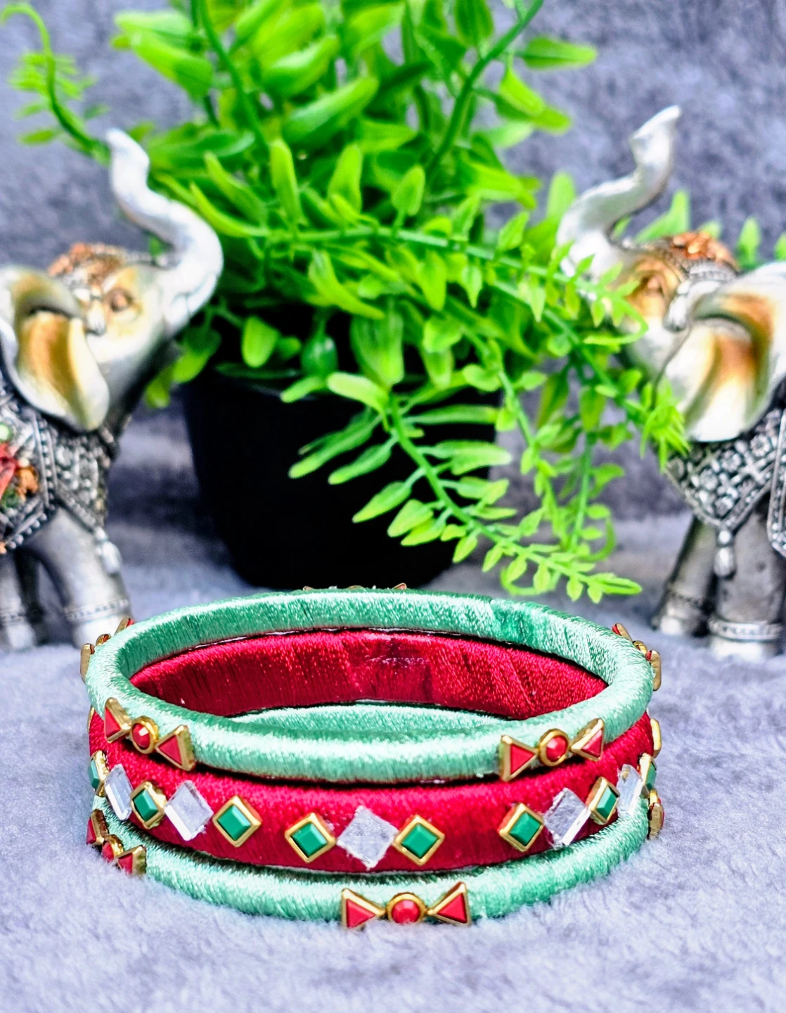 Embellished Silk Thread Bangles - Set of 3 - photo 5