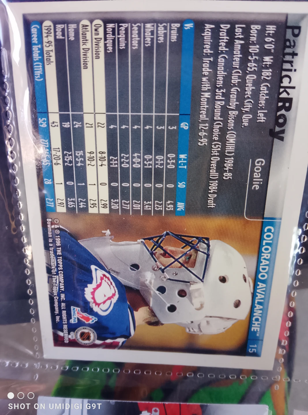 Patrick Roy Colorado Avalanche Hockey Card - photo 2