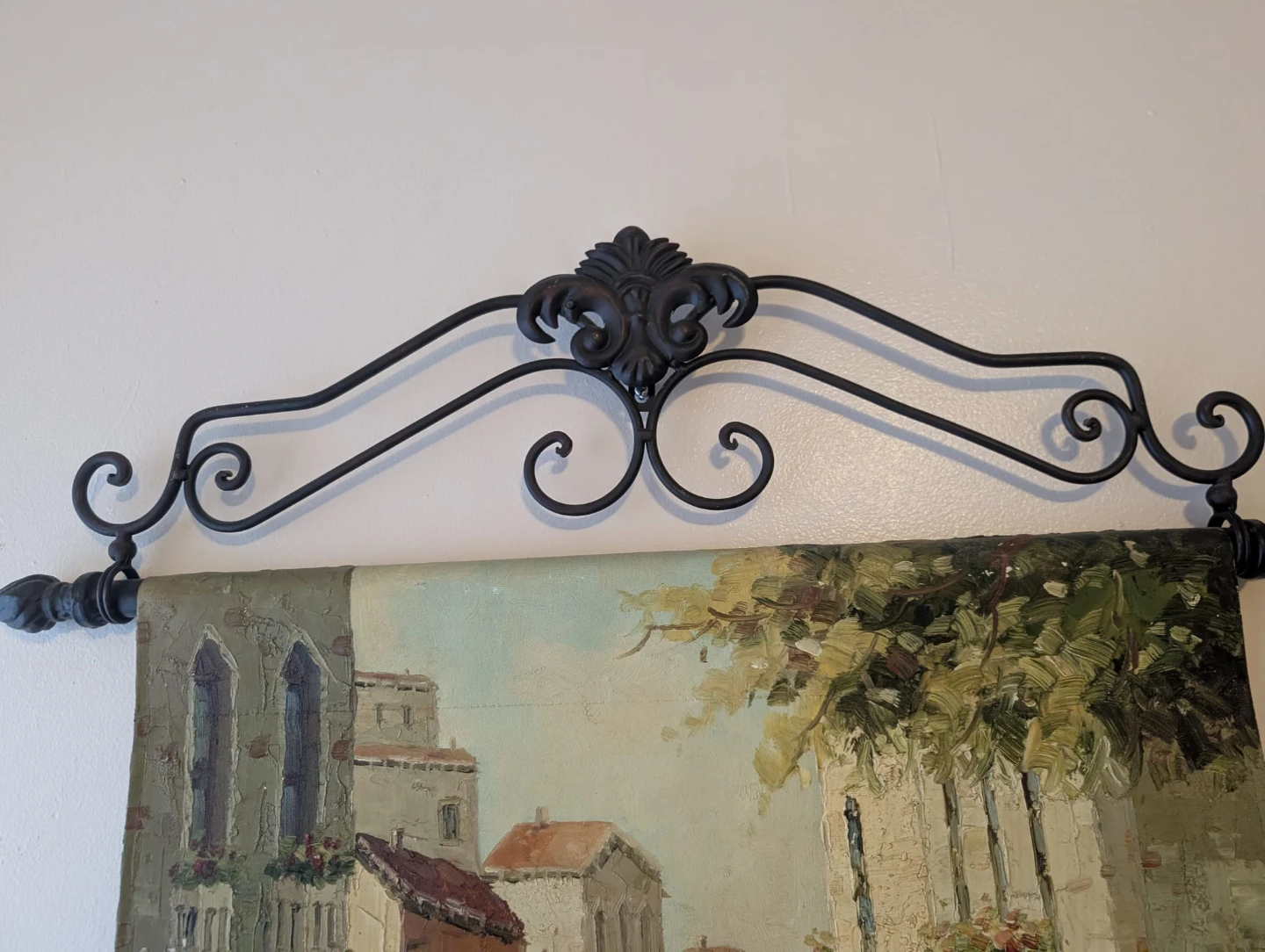 Vintage Wall Tapestry with Gondola Scene and Metal Hanger - photo 2