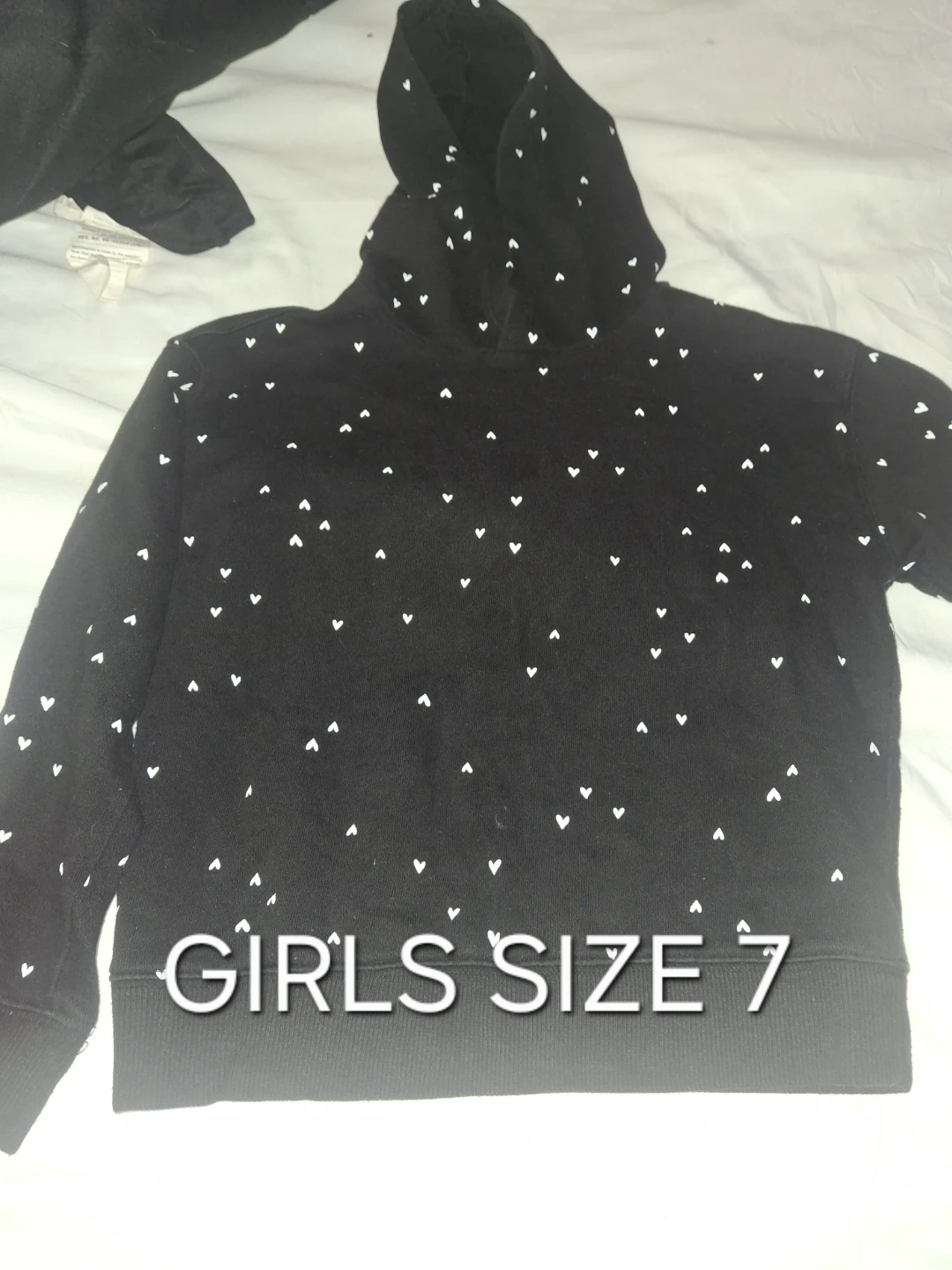 Girls Black Hoodie with White Hearts