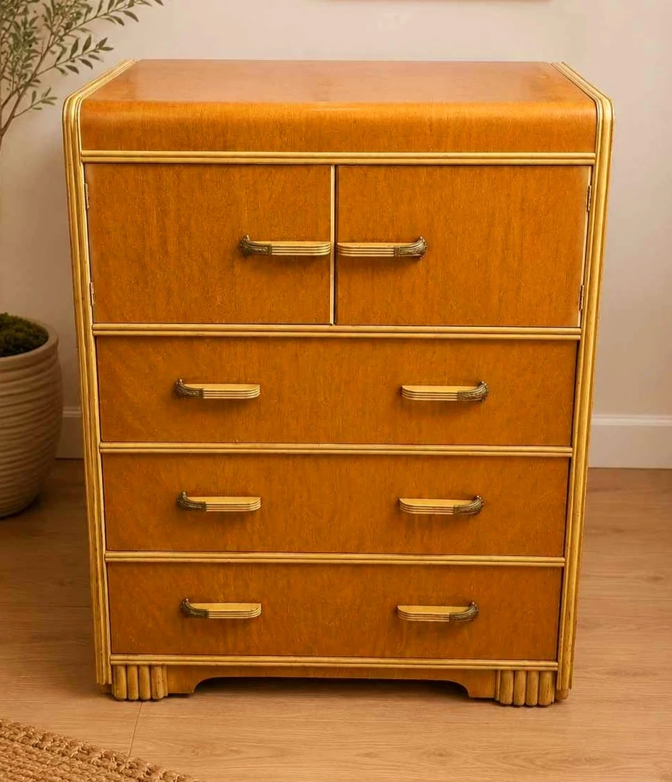 Beautifully Restored Art Deco Cinnamon Walnut Tallboy Dresser - photo 2