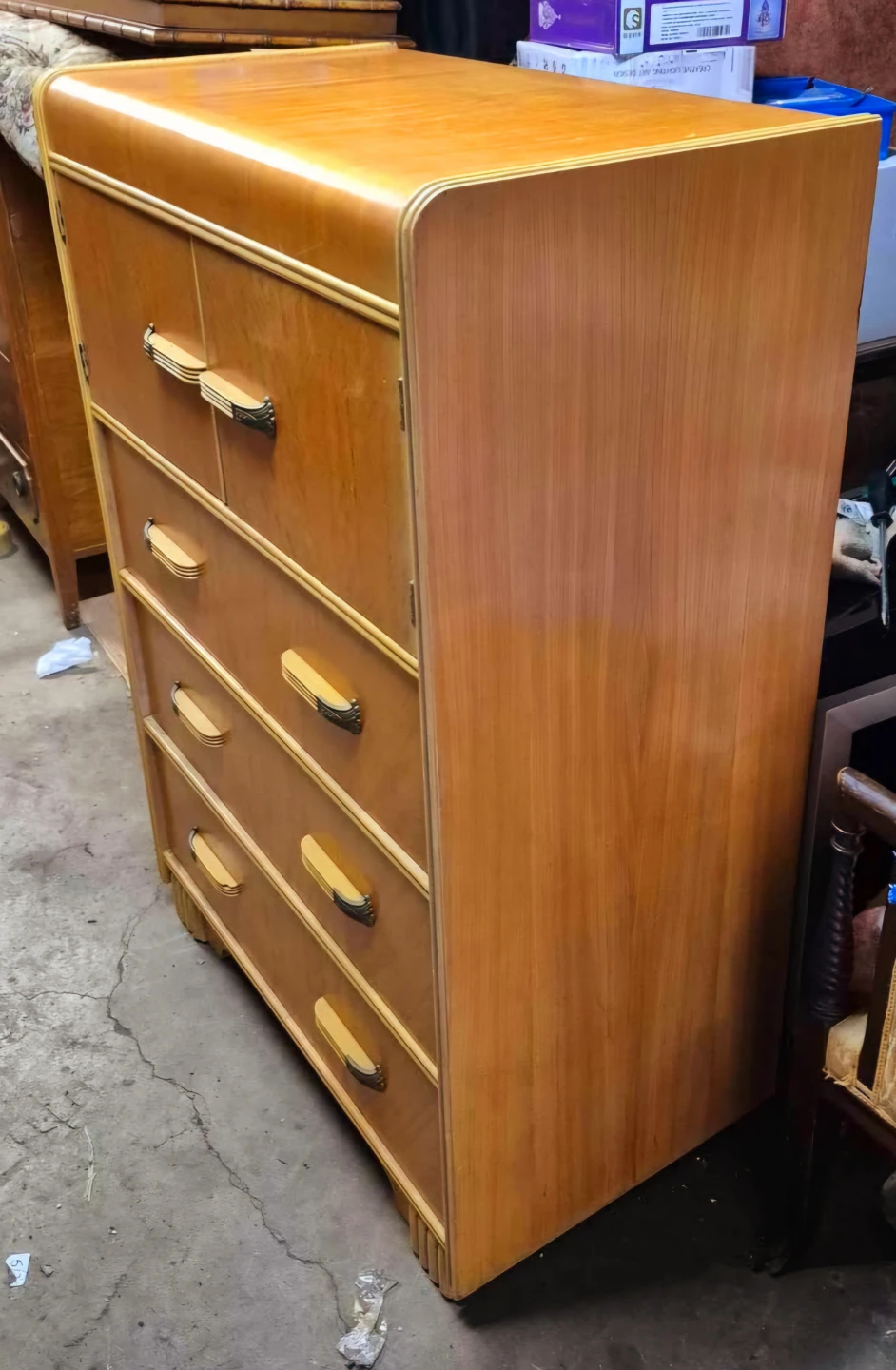 Beautifully Restored Art Deco Cinnamon Walnut Tallboy Dresser - photo 3