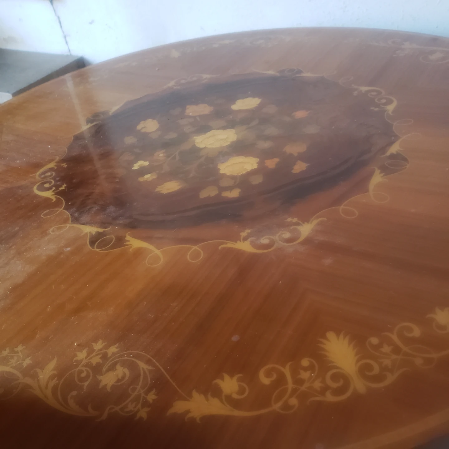 Vintage Inlaid Wood Round Side Table - photo 2