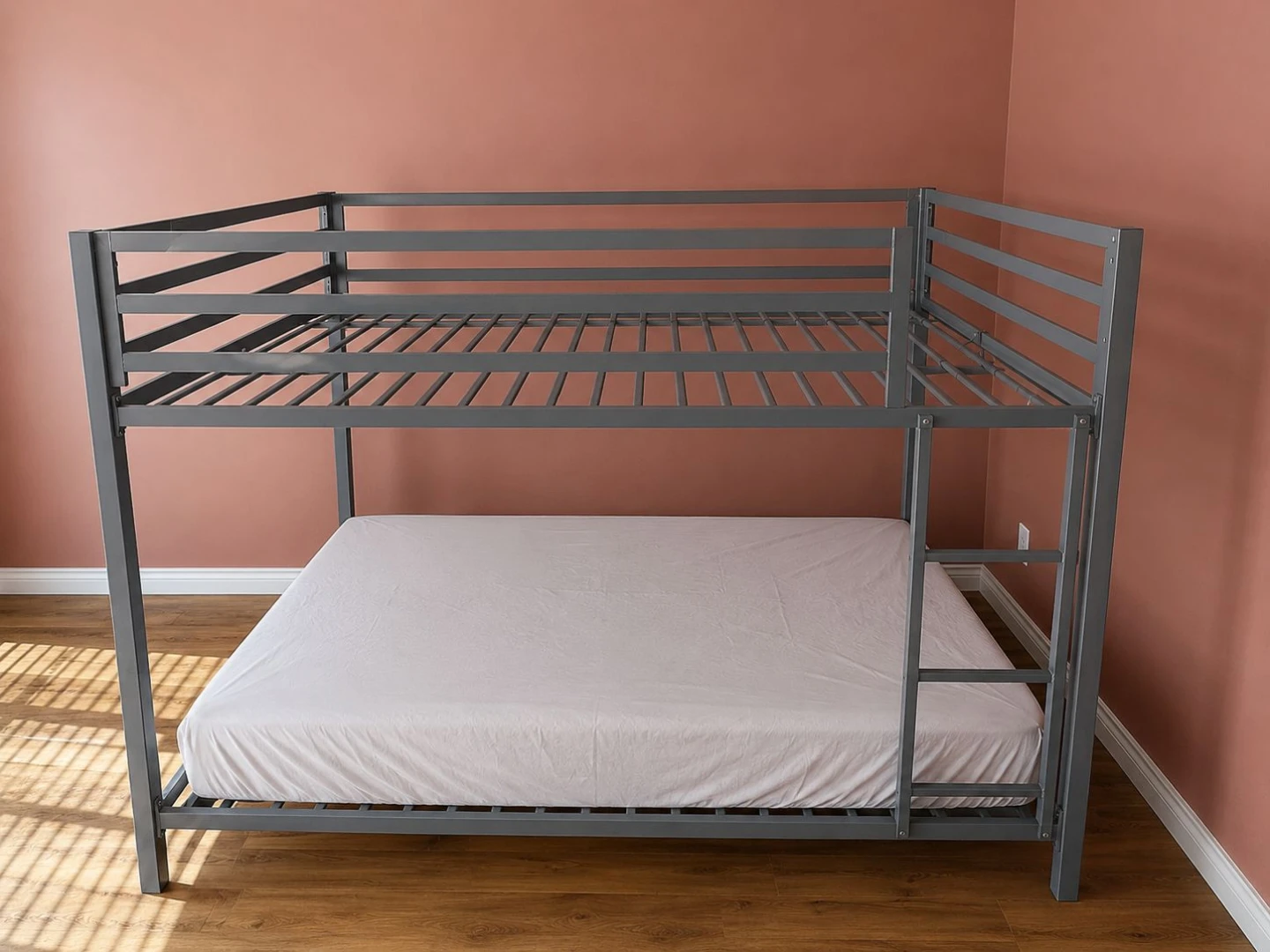 Gray Metal Twin Bunk Bed with Ladder