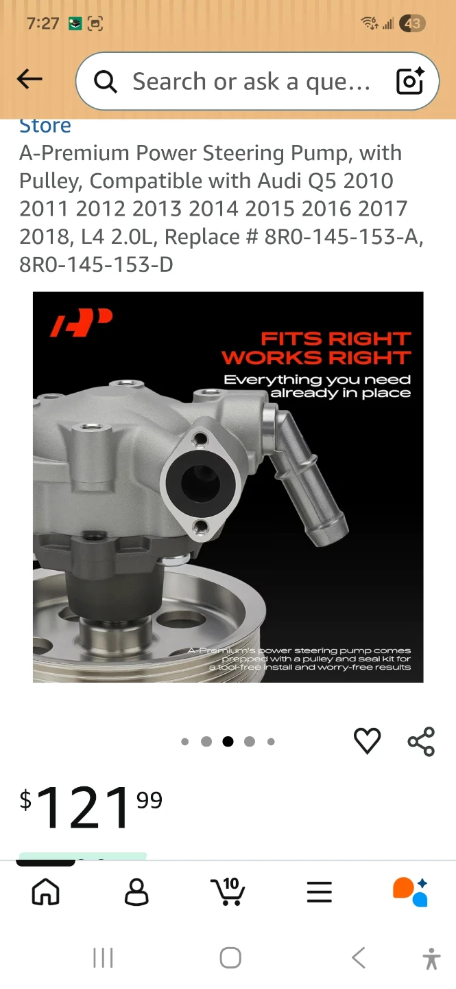 A-Premium Power Steering Pump with Pulley for Audi Q5 - photo 5