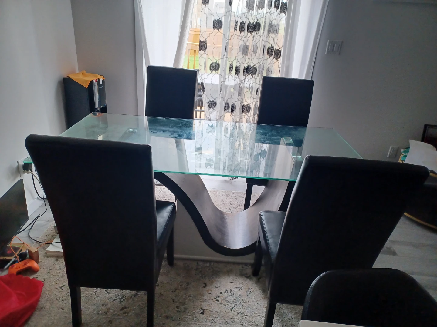 Glass Top Dining Table with Curved Base