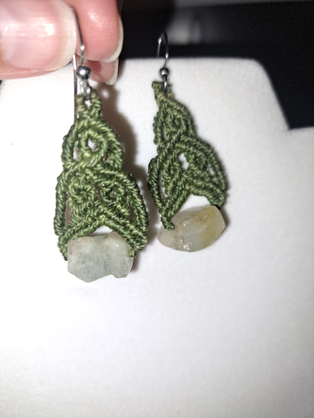Jade stone earrings - micro macrame bohemian style