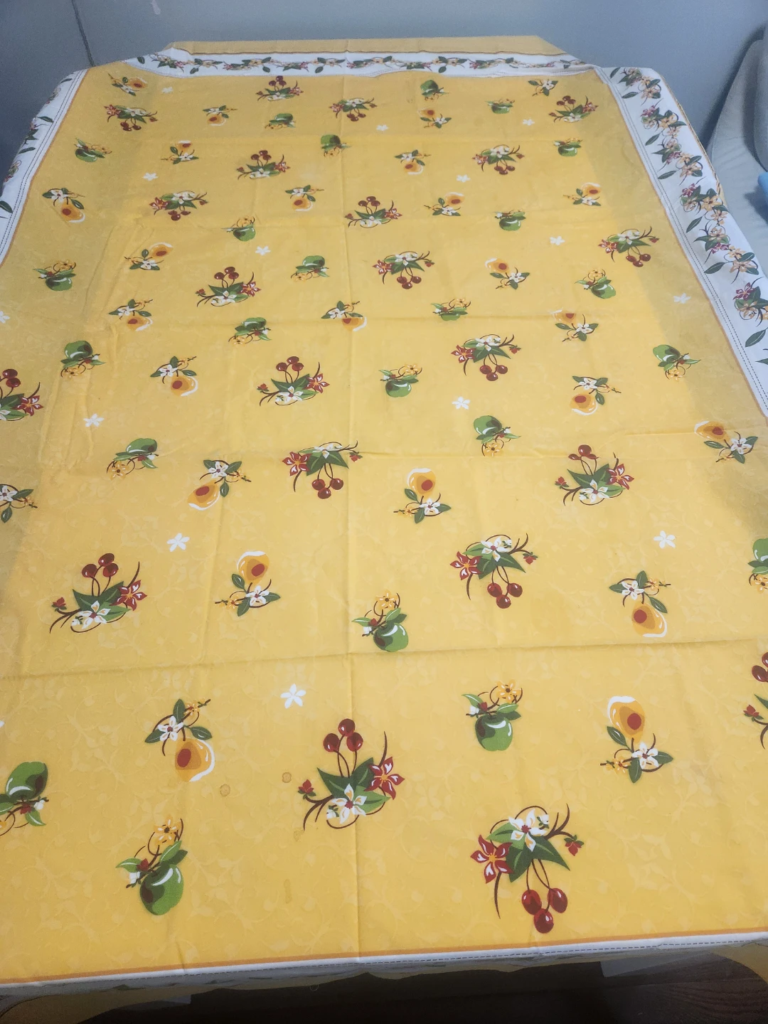 Yellow Vintage Tablecloth with Cherries and Fruit Print - photo 2