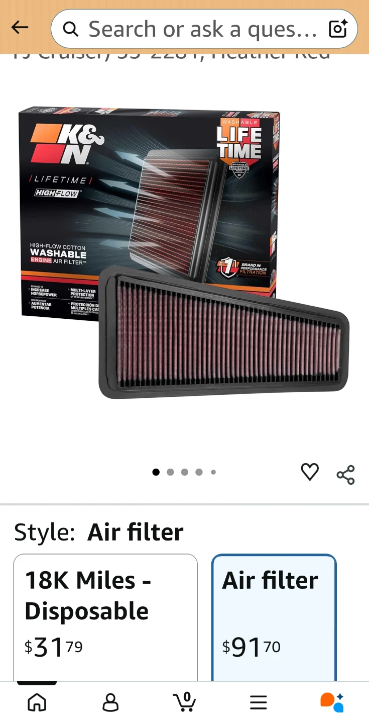 K&N Engine Air filter, Washable & Reusable 33-2281