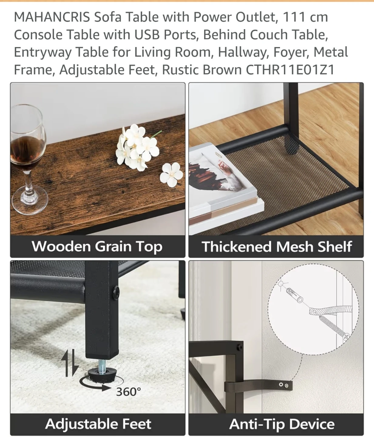 MAHANCRIS Sofa Table with Power Outlet and USB Ports - photo 5