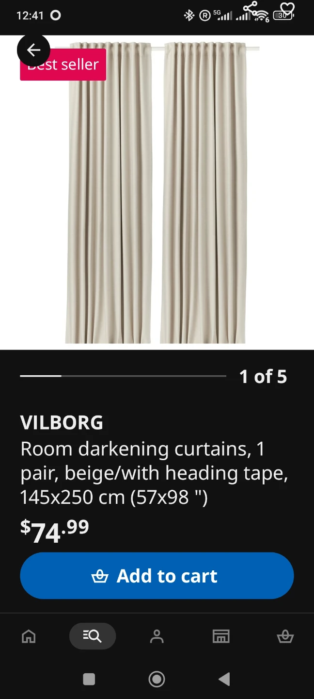 VILBORG Room Darkening Curtains - Beige 145x250 cm - photo 3