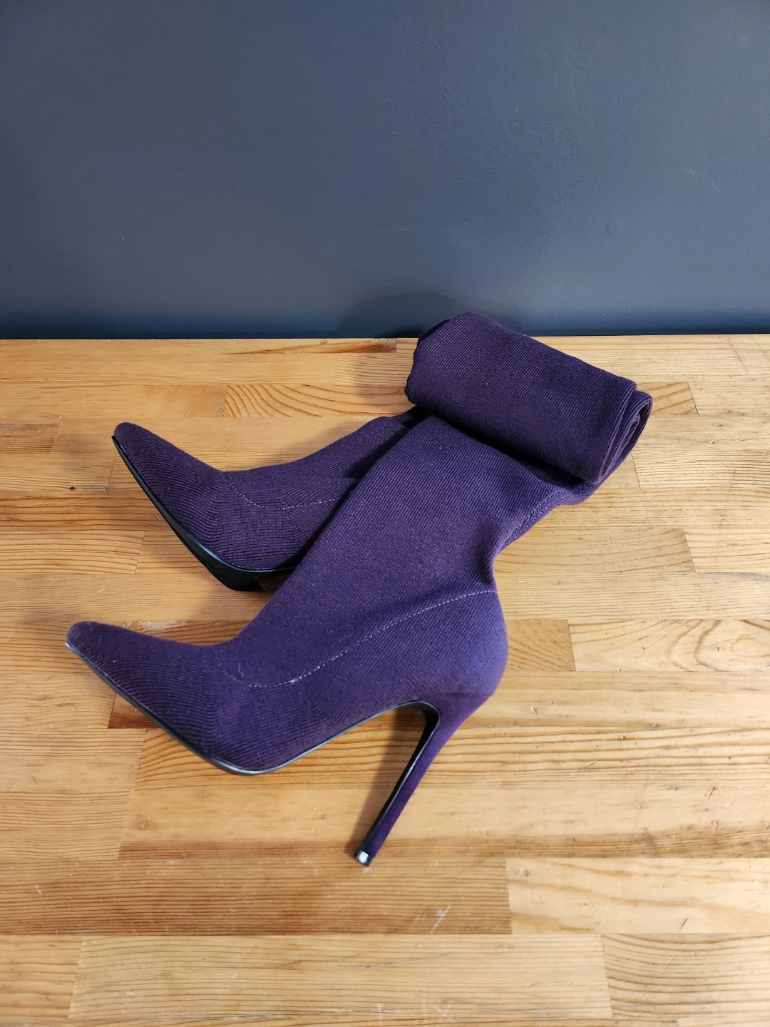 Veronique Purple Knit Over-the-Knee Stiletto Boots- (Size 6 US)