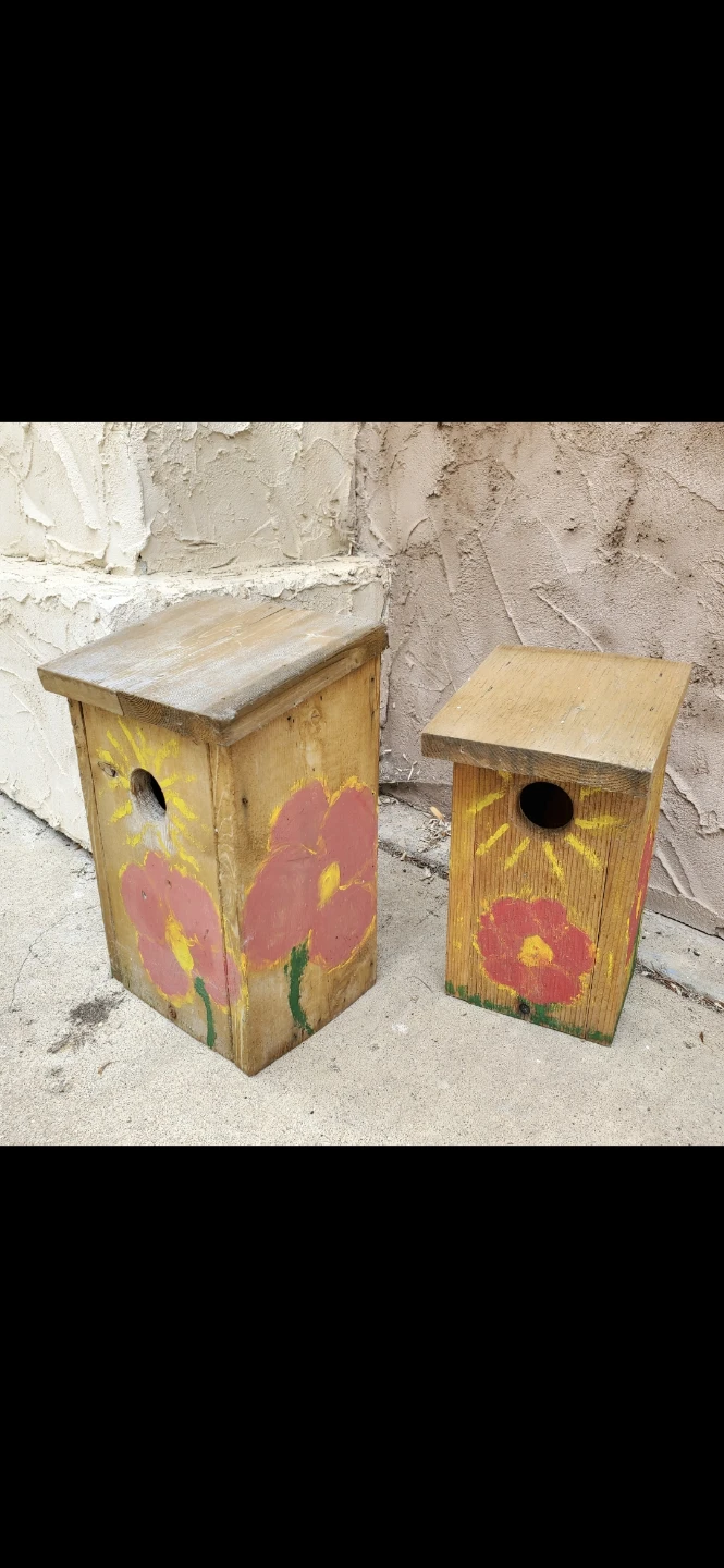 Two Hand-Painted Wooden Birdhouses - photo 2