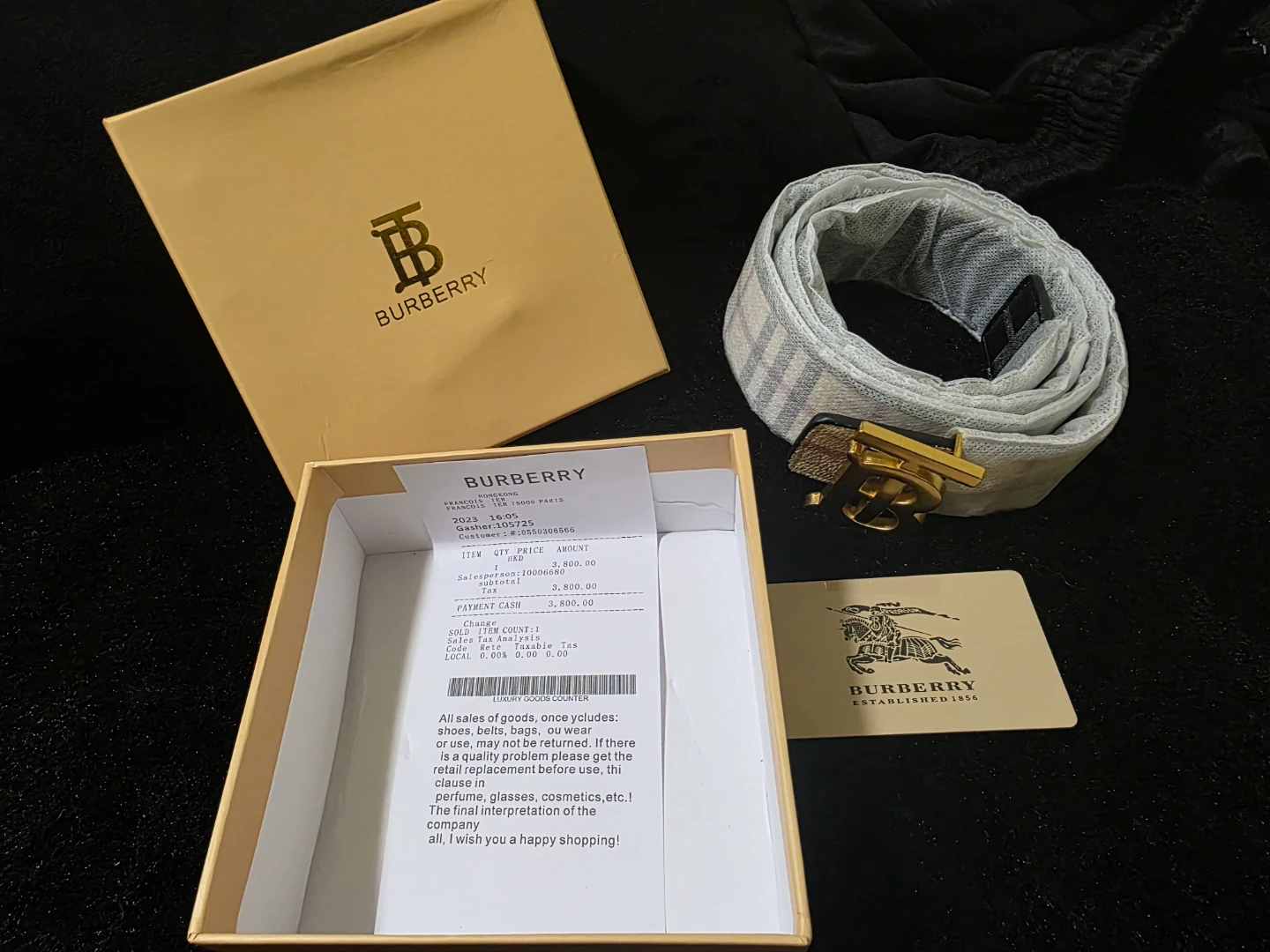 Burberry Plaid Belt with Gold TB Buckle - photo 2