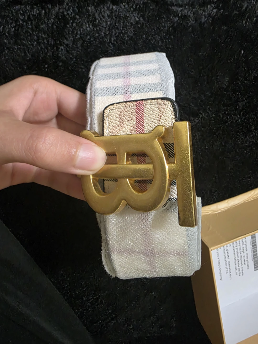 Burberry Plaid Belt with Gold TB Buckle - photo 3