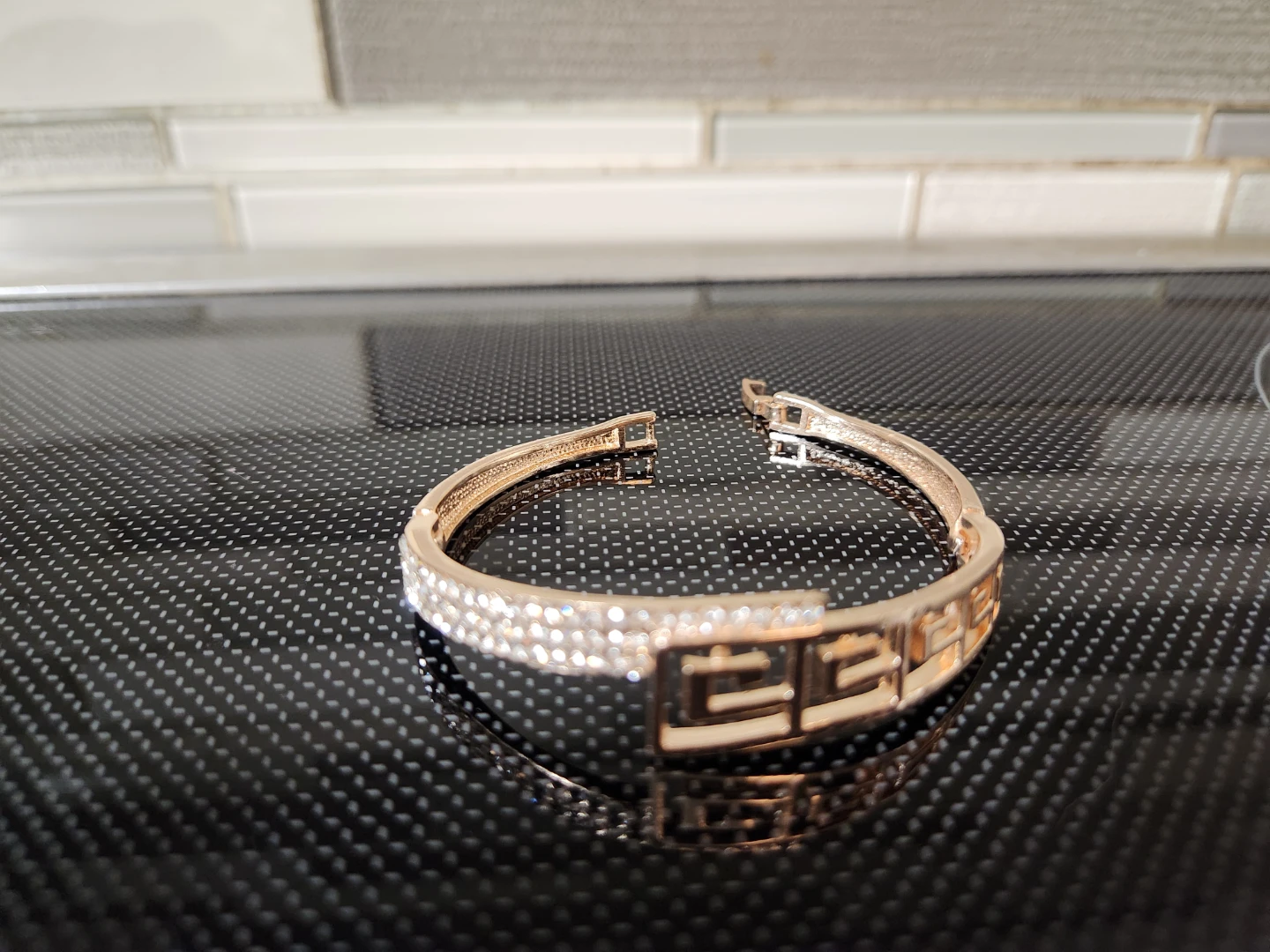 Rose Gold Tone Rhinestone Bangle Bracelet